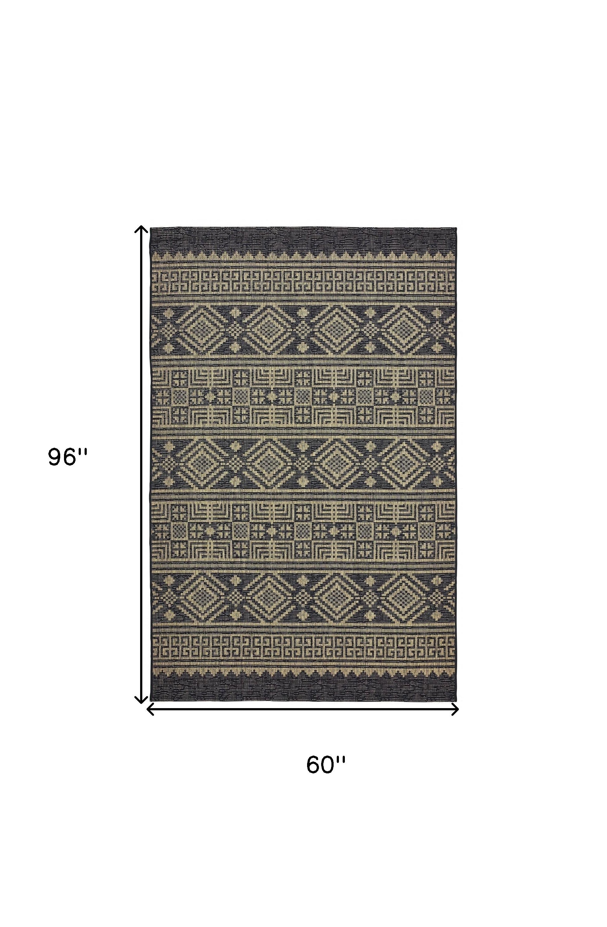 5' X 8' Black / Brown Indoor Outdoor Area Rug