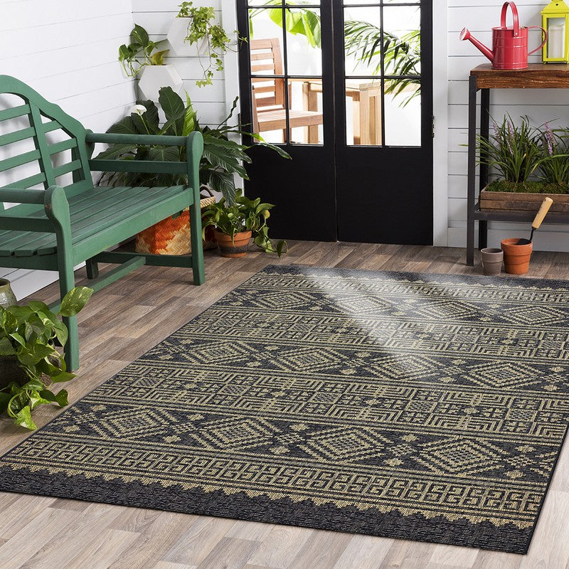 5' X 8' Black / Brown Indoor Outdoor Area Rug
