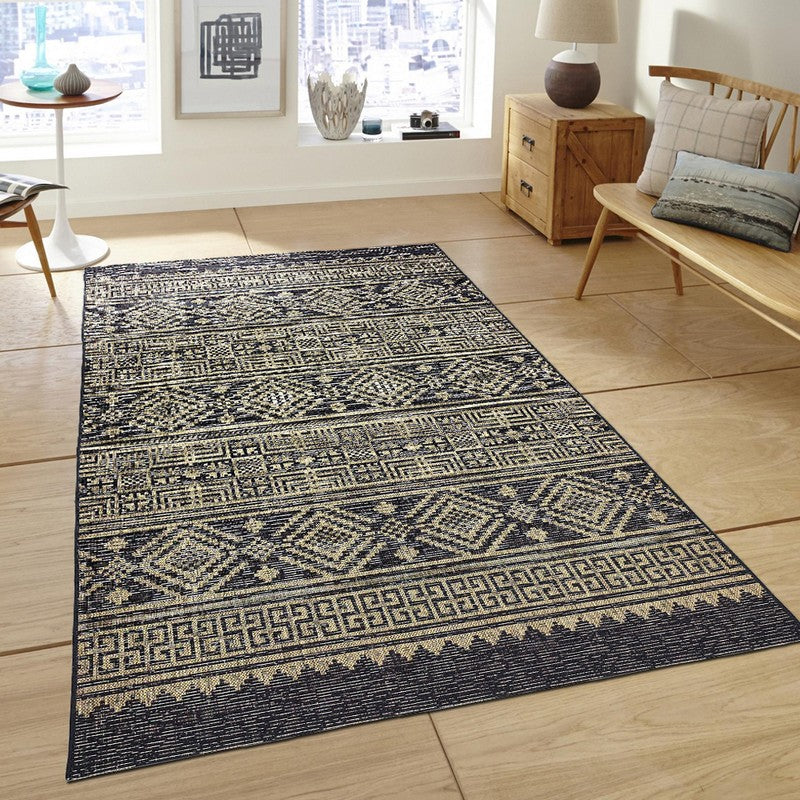 5' X 8' Black / Brown Indoor Outdoor Area Rug