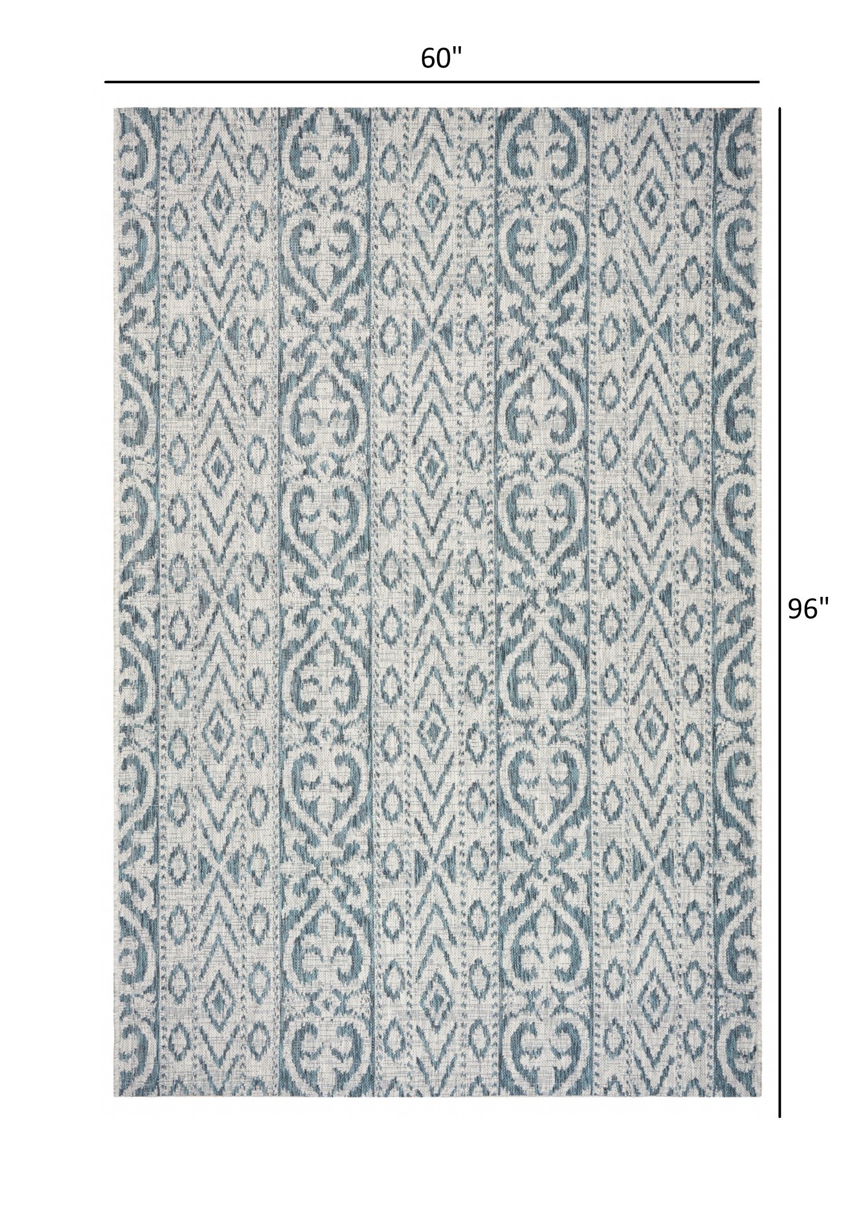 5' X 8' Blue / Green Indoor Outdoor Area Rug