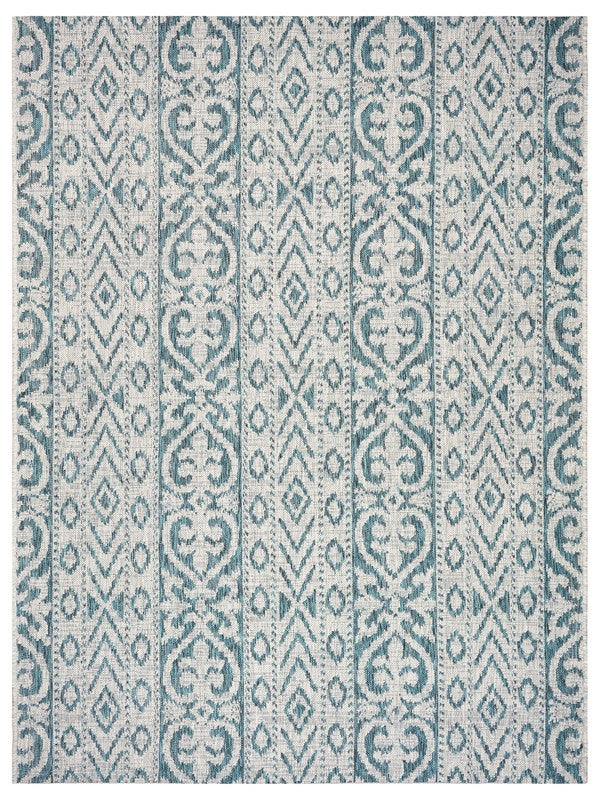5' X 8' Blue / Green Indoor Outdoor Area Rug