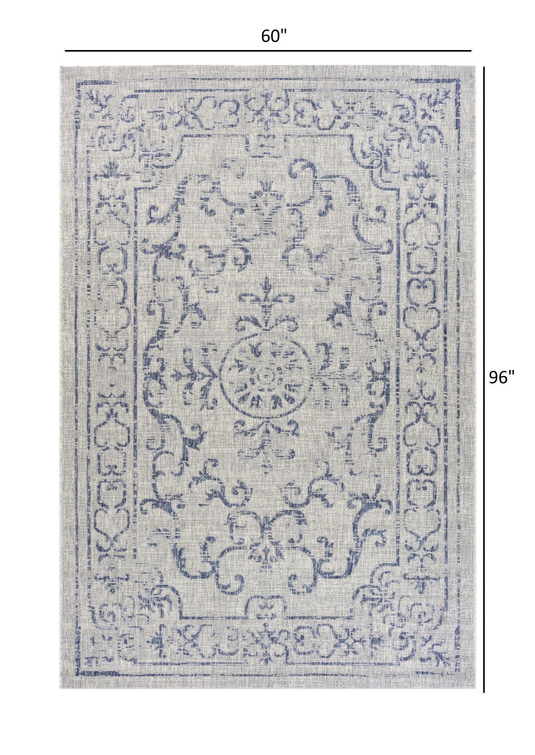 5' X 8' Blue / Gray Indoor Outdoor Area Rug
