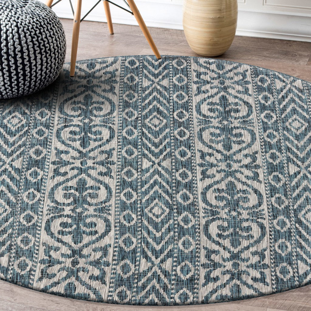 8' X 8' Blue / Green Indoor Outdoor Area Rug