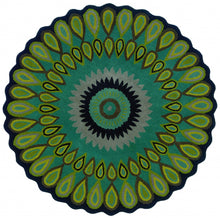 3’ Round Green Peacock Feather Area Rug