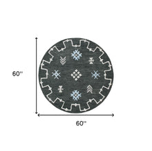 5’ Round Charcoal Geometric Border Area Rug