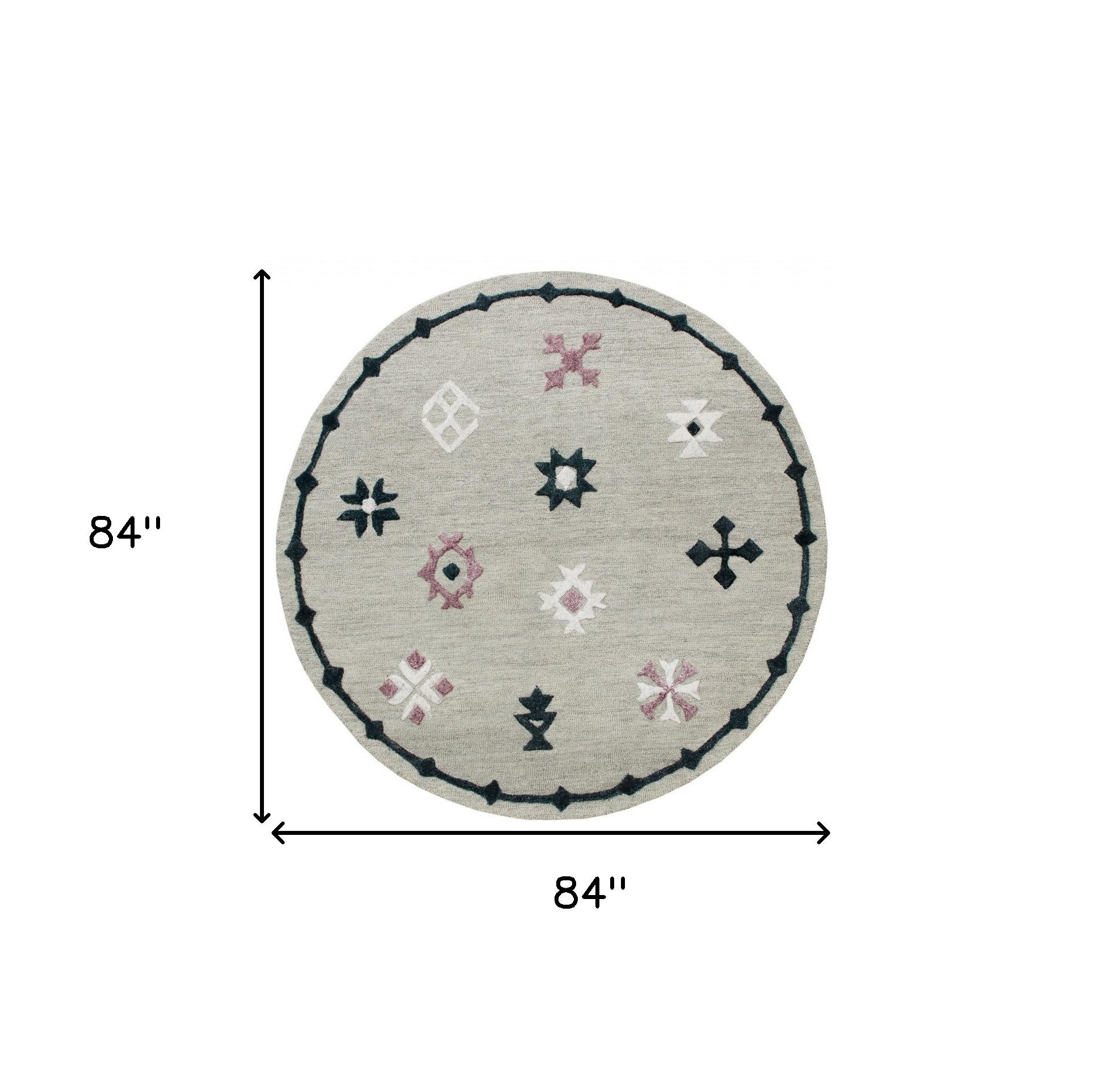 7’ Round Gray Decorative Charm Area Rug