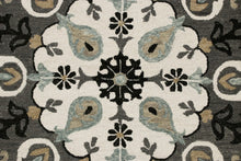 7’ Round Gray and White Floral Medallion Area Rug