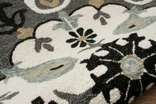 7’ Round Gray and White Floral Medallion Area Rug