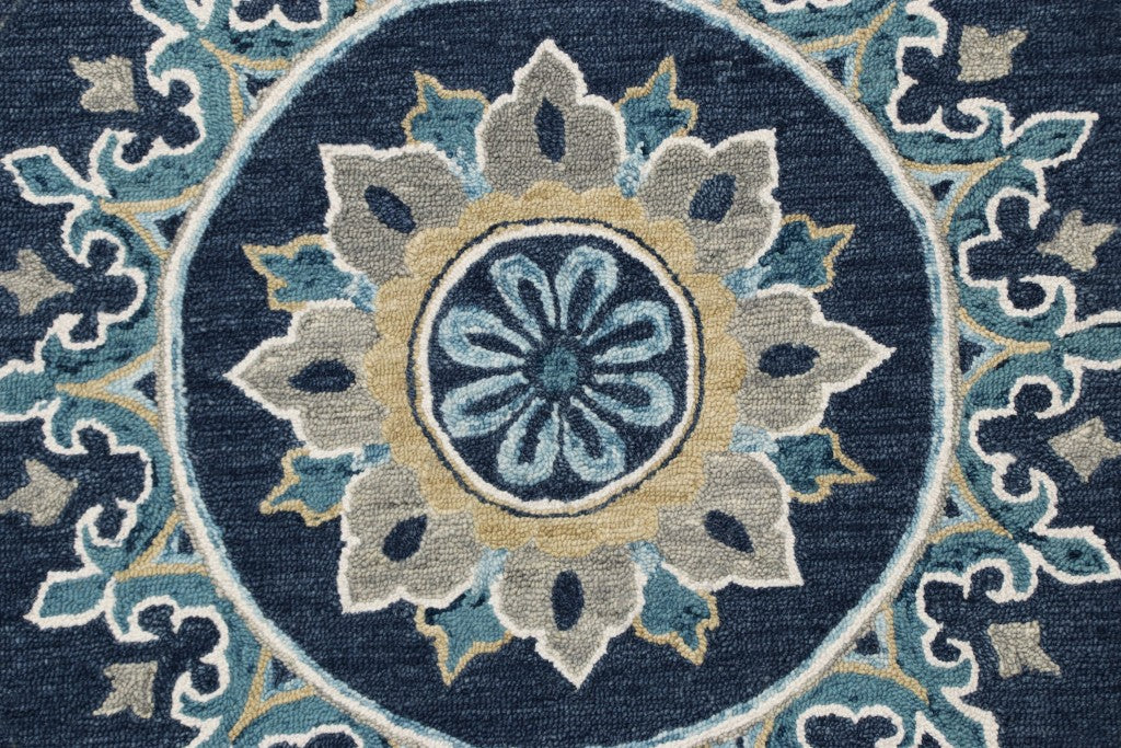 5’ Round Blue Floral Medallion Area Rug