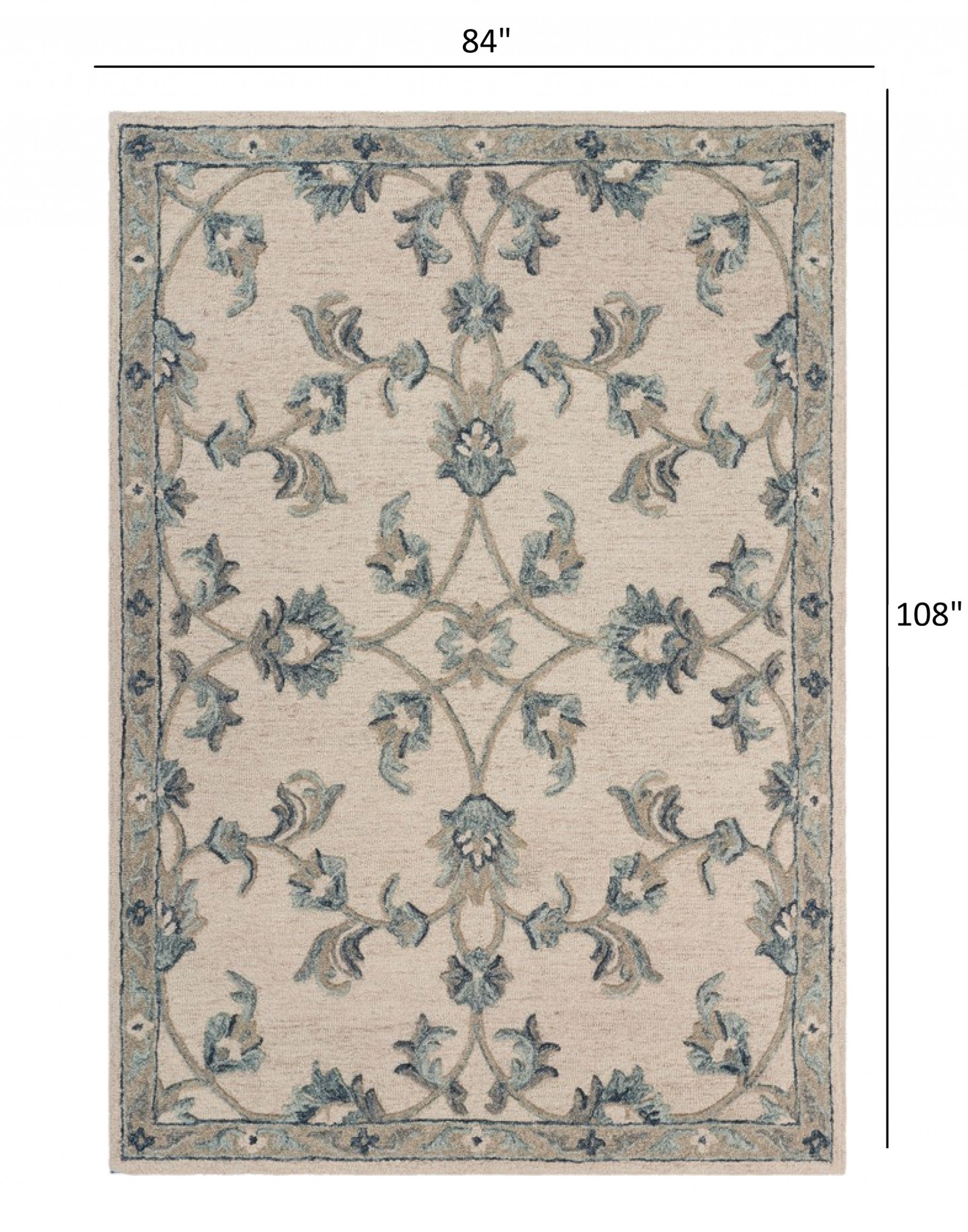 5’ x 7' Beige and Blue Filigree Area Rug