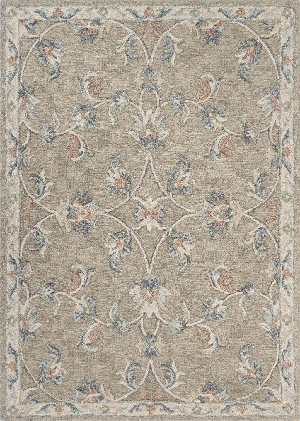 Sage and Cream Filigree Area Rug 5’ x 7'