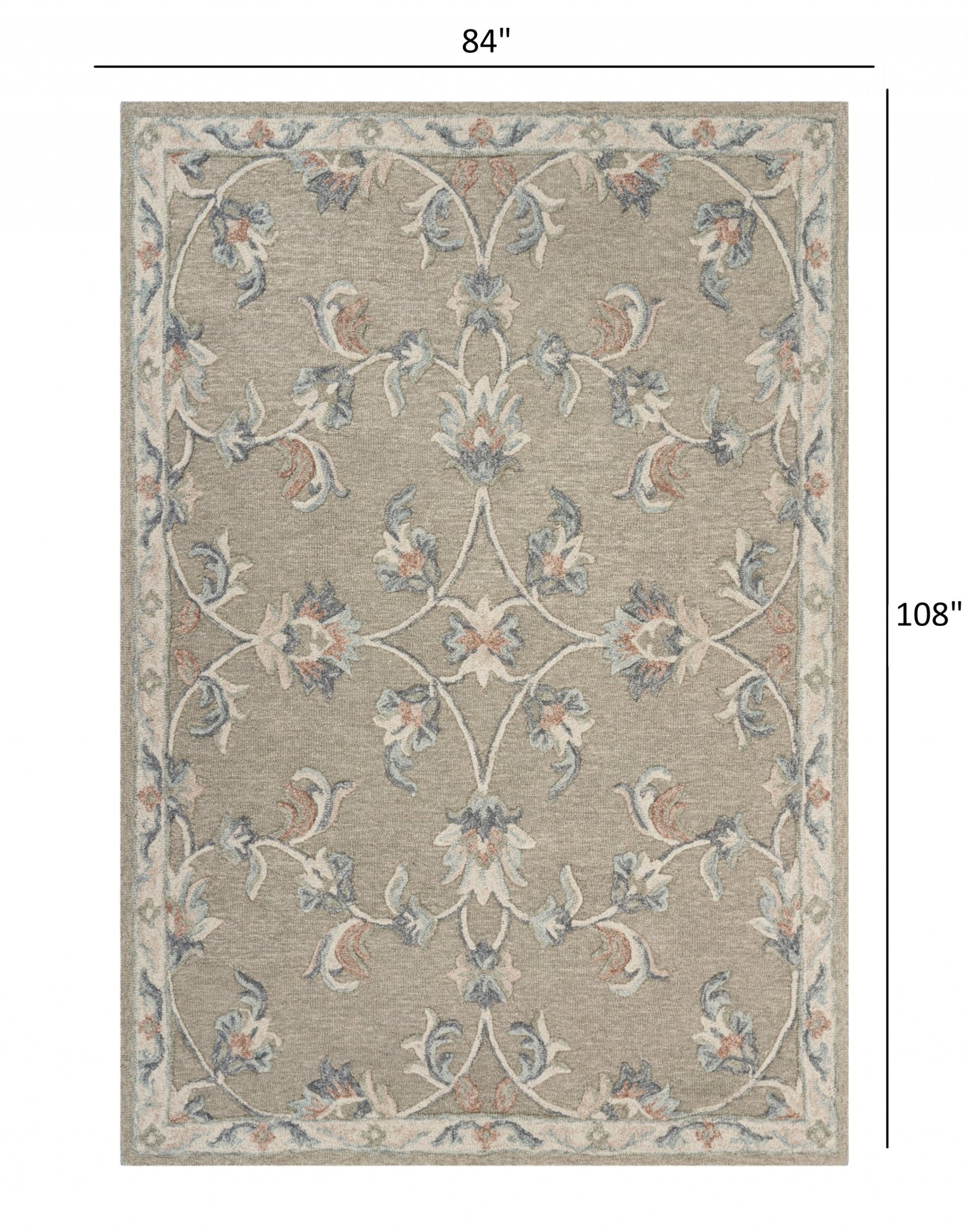 Sage and Cream Filigree Area Rug 5’ x 7'