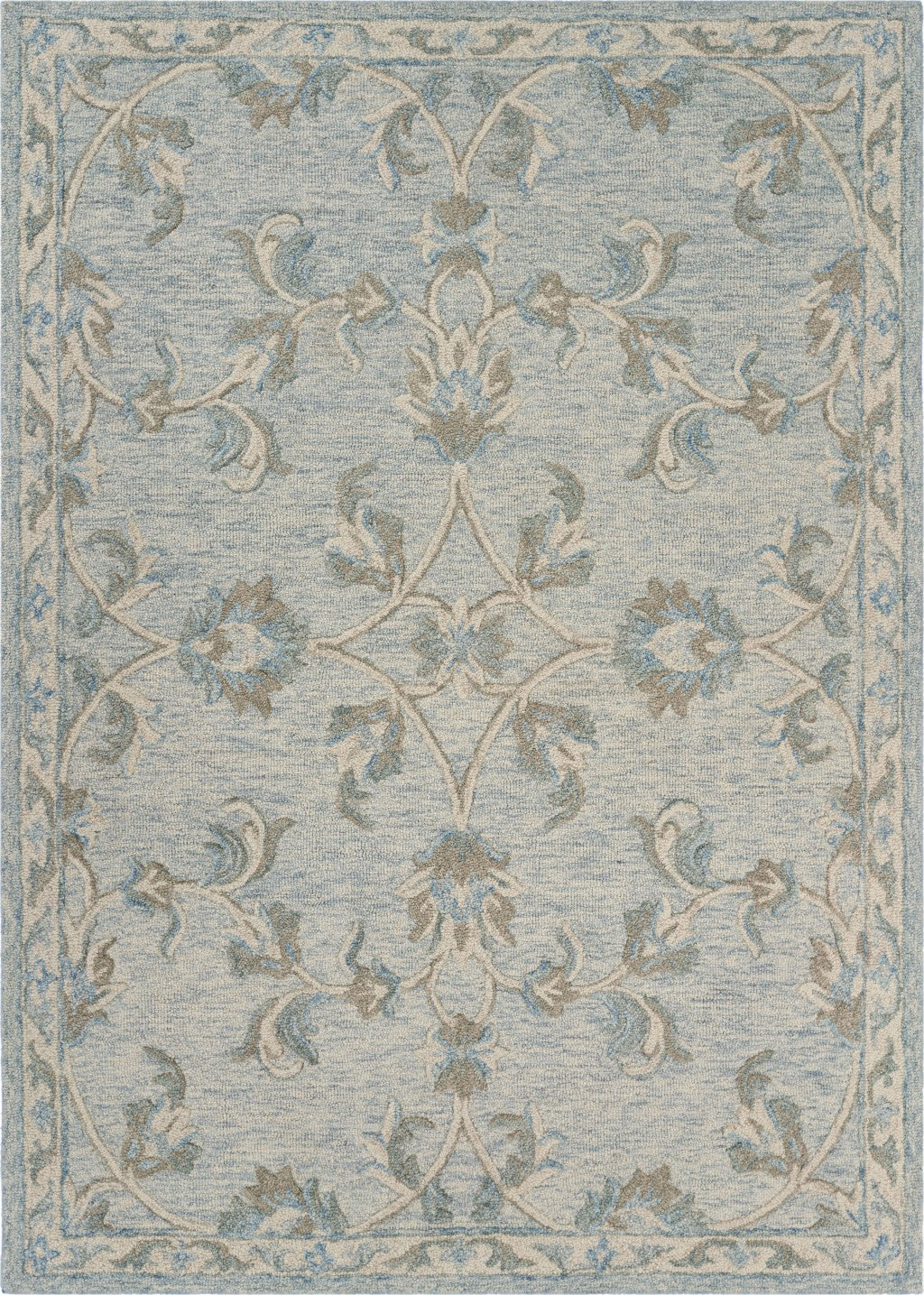 5’ Round Blue and Cream Filigree Area Rug