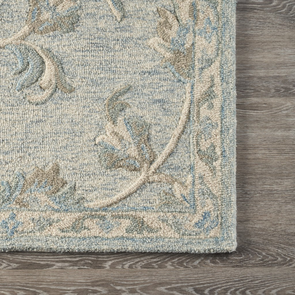 5’ Round Blue and Cream Filigree Area Rug