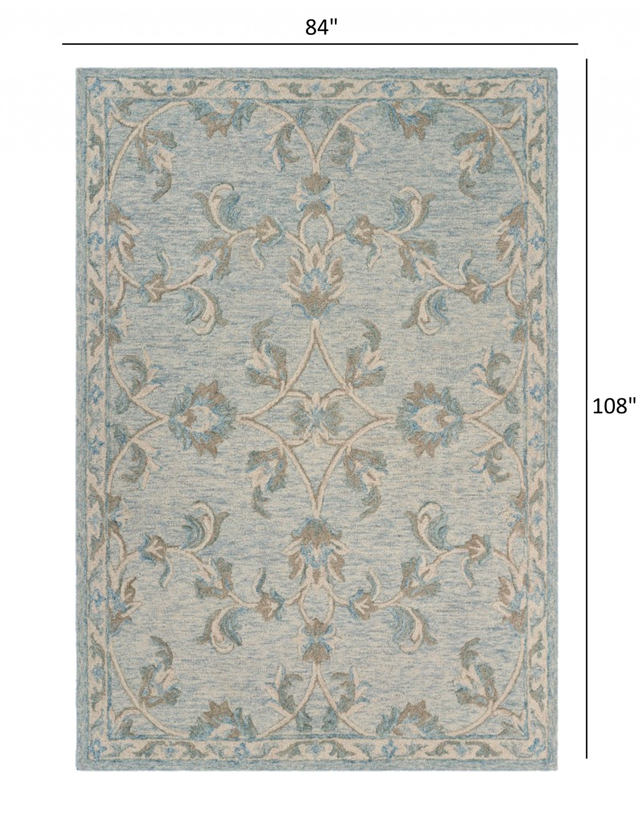 5’ Round Blue and Cream Filigree Area Rug