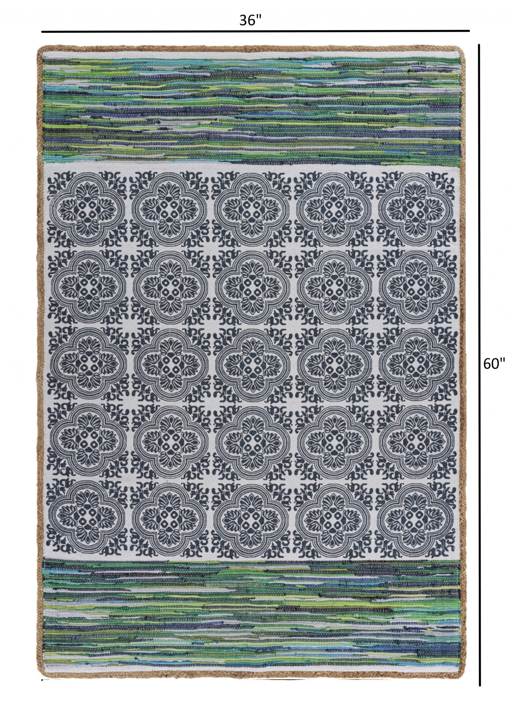 3’ x 5’ Blue and Green Chindi Area Rug