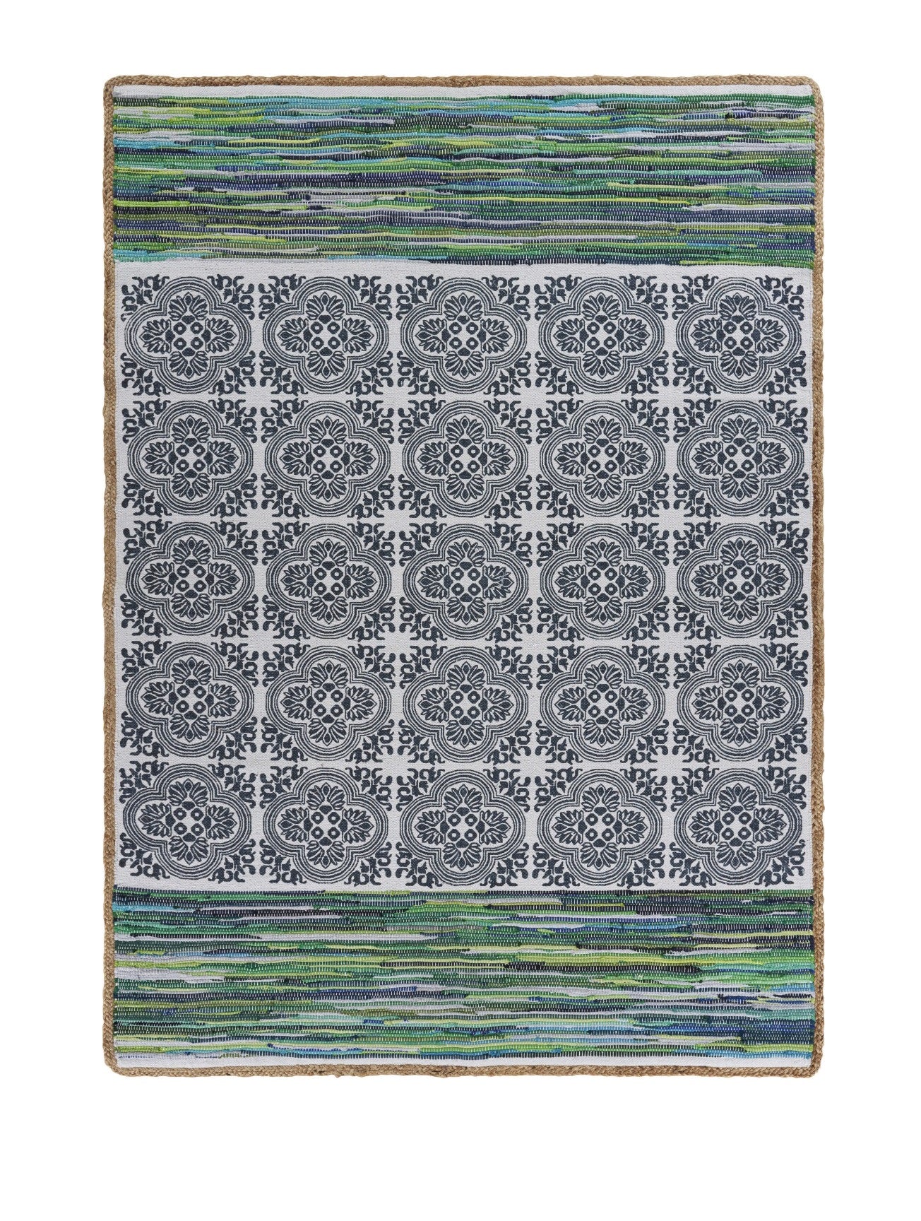 3’ x 5’ Blue and Green Chindi Area Rug