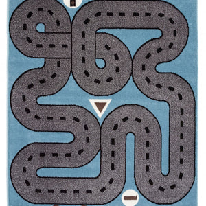 Blue Imaginative Racetrack Area Rug - 4’ x 6’