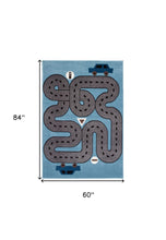 Blue Imaginative Racetrack Area Rug - 4’ x 6’