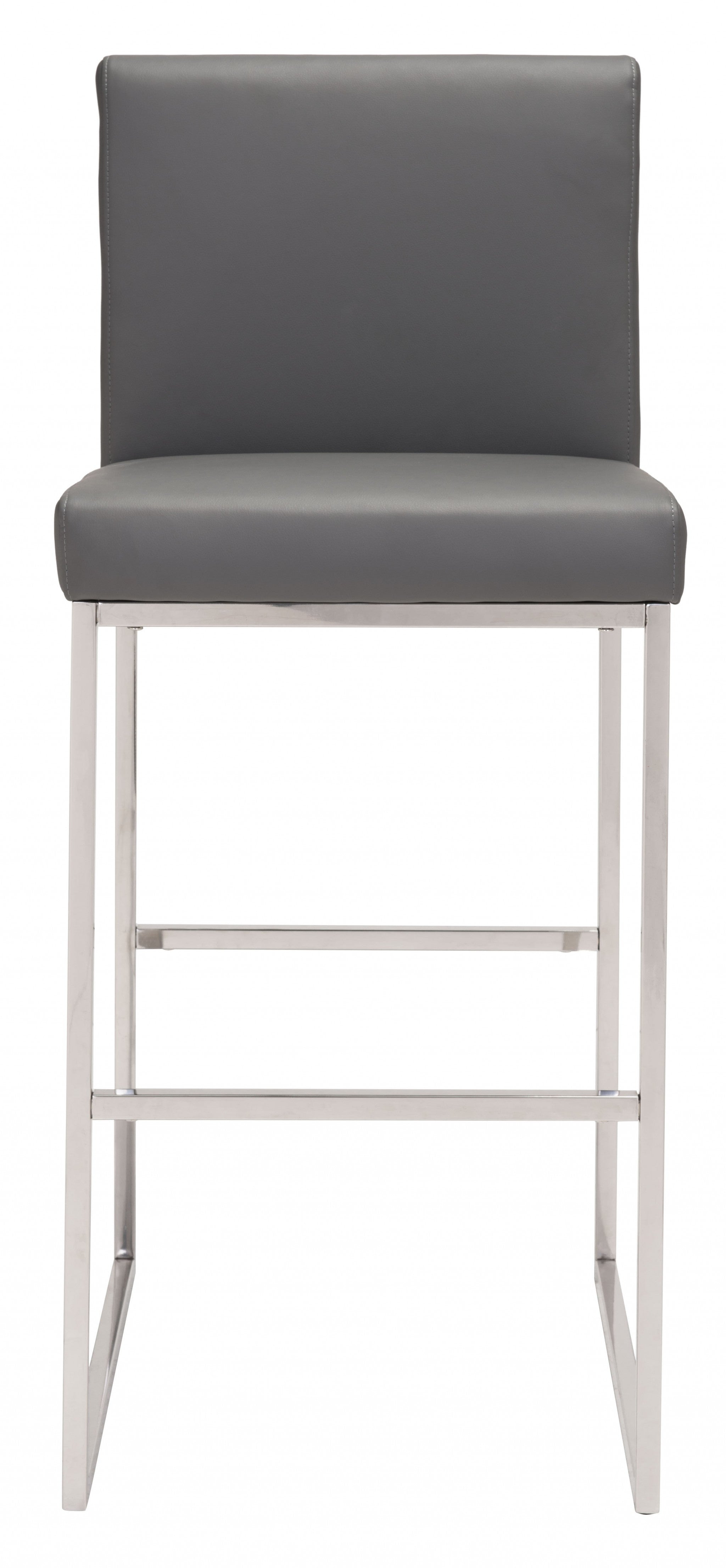 43" Gray Faux Leather And Chrome Low Back Bar Height Chair With Footrest