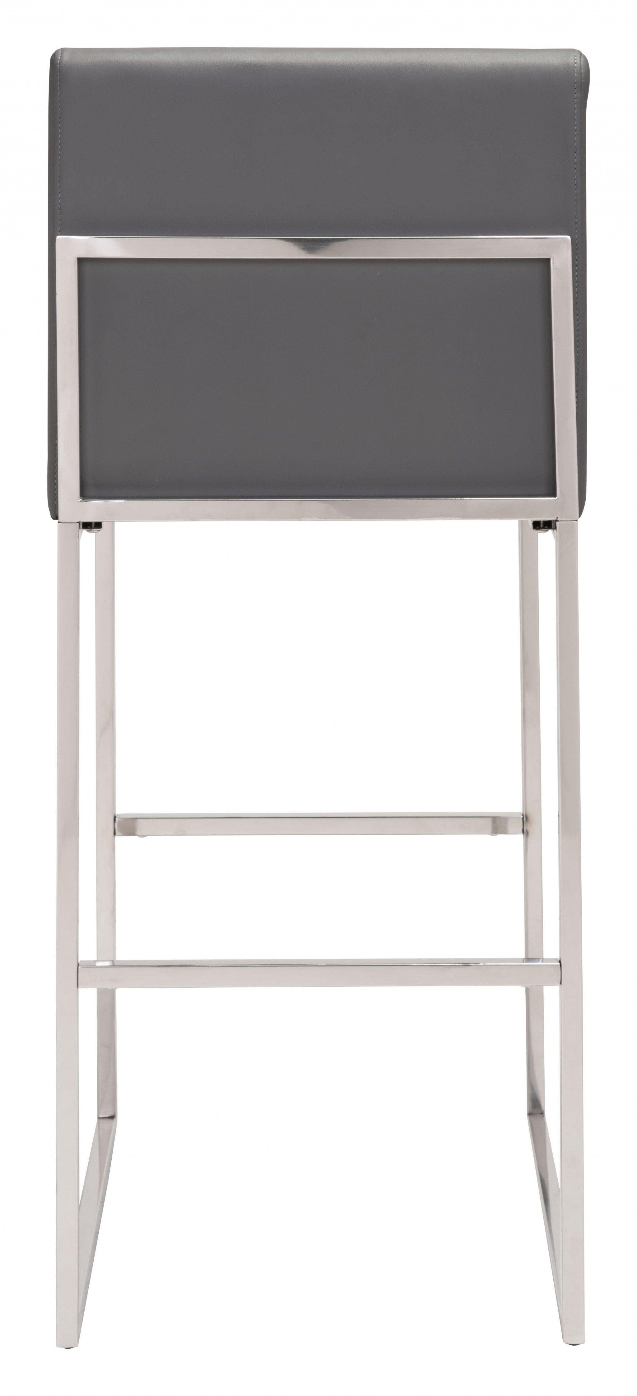 43" Gray Faux Leather And Chrome Low Back Bar Height Chair With Footrest