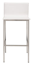 兩件套 39 英寸白色和銀色鋼製低背吧台高椅子帶腳凳