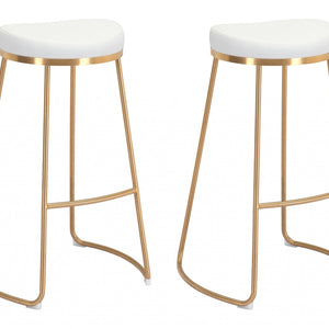 兩件套 31 英寸白色和金色鋼製無靠背吧台高椅子帶腳凳
