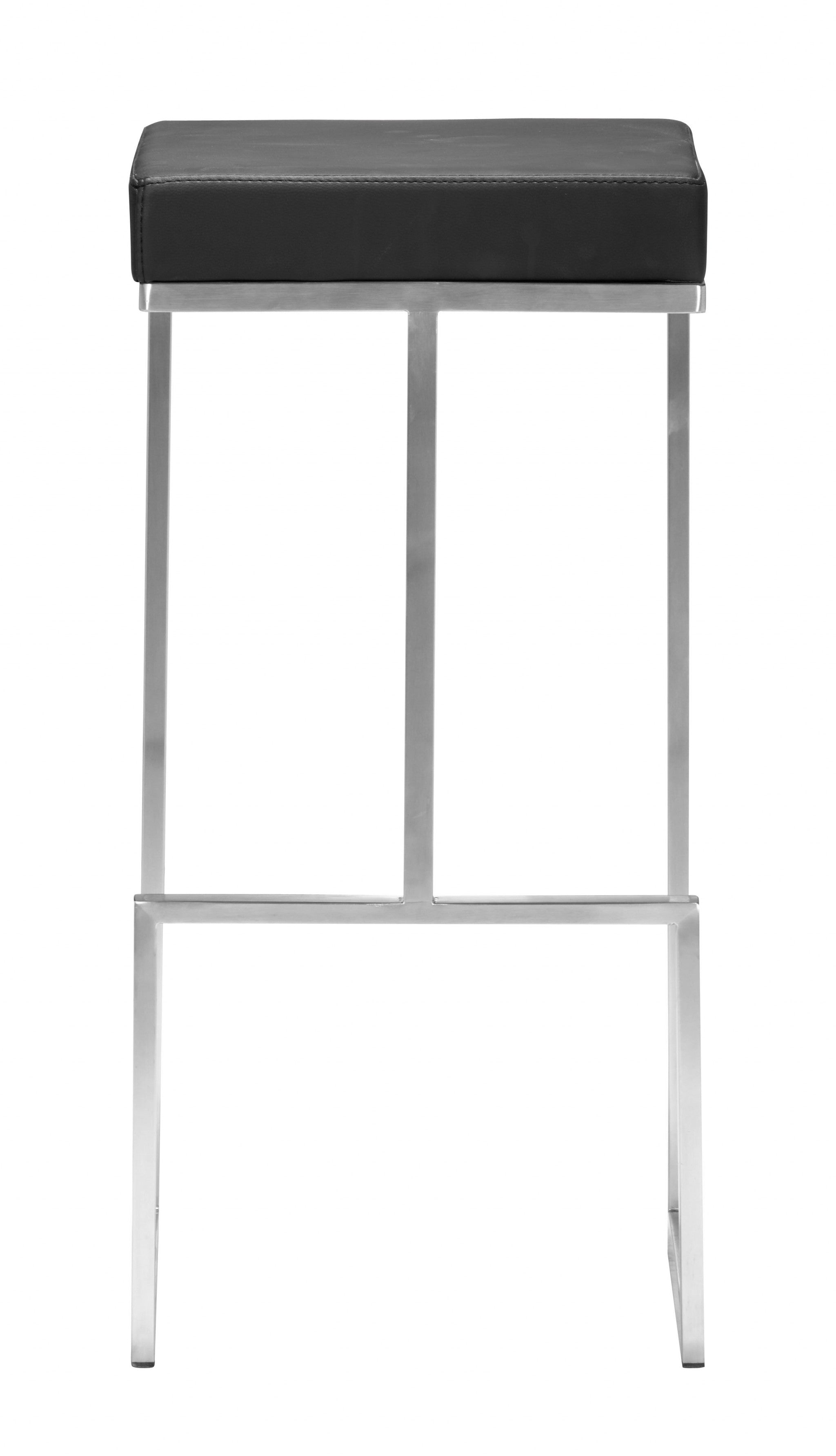 兩件套 30 英寸黑色和銀色鋼製無靠背吧台高椅子帶腳凳