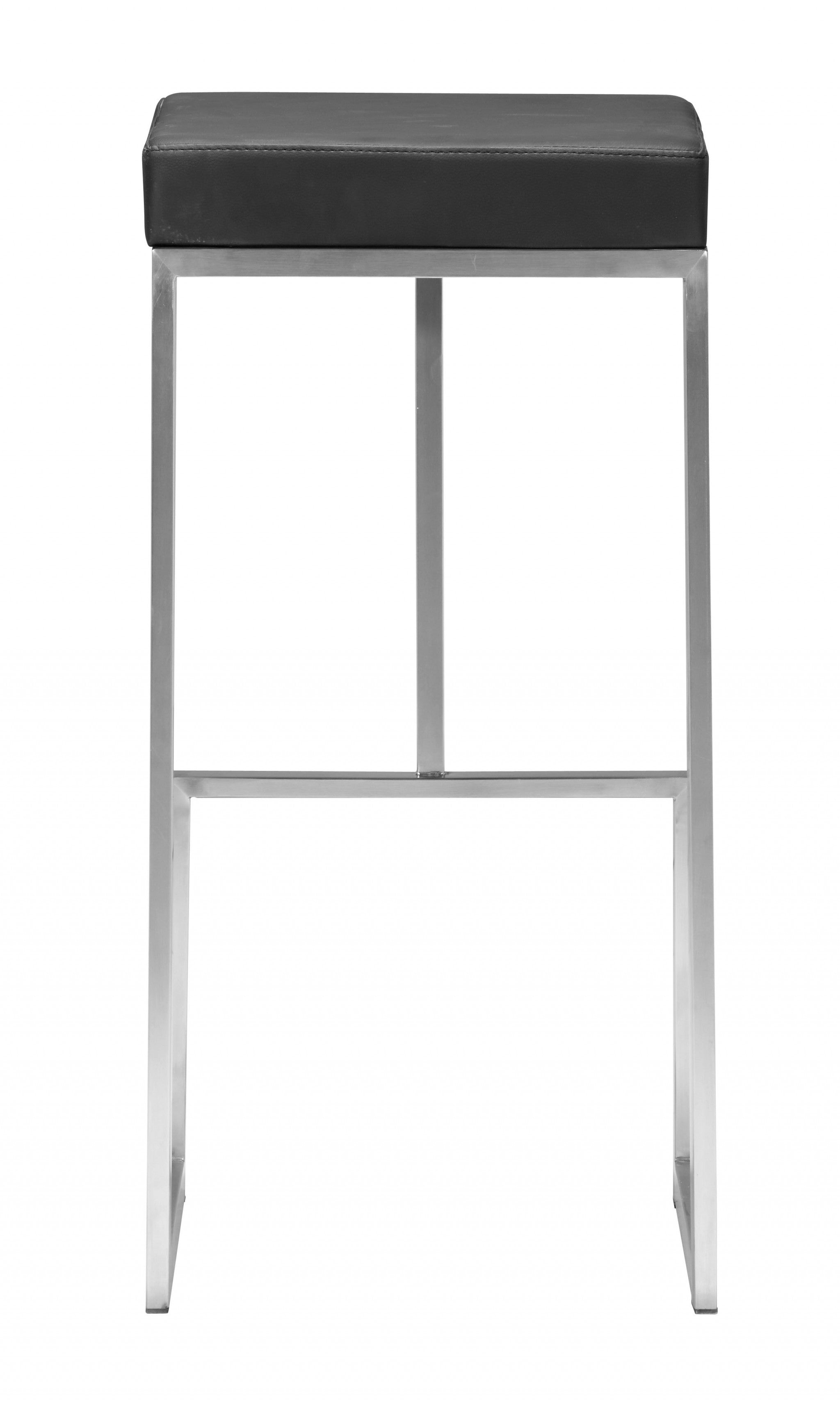 兩件套 30 英寸黑色和銀色鋼製無靠背吧台高椅子帶腳凳