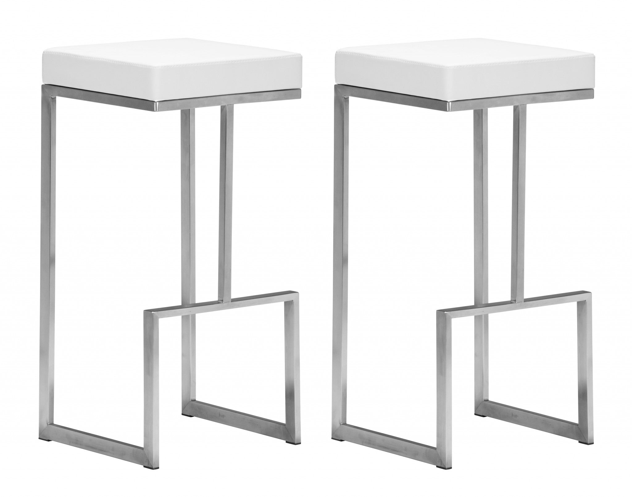 White And Silver Steel Backless Bar Height Chairs With Footrest Set Of Two 30"