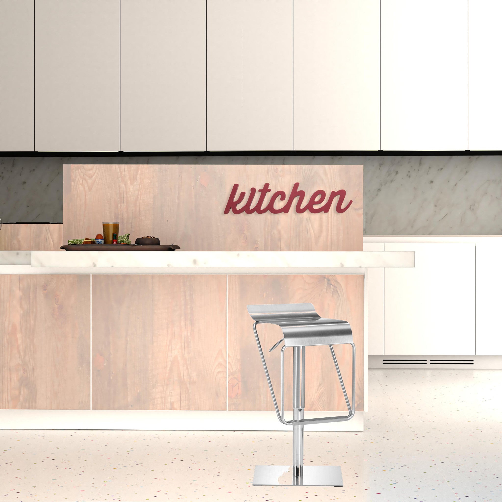 22" Silver Swivel Backless Bar Height Chair With Footrest