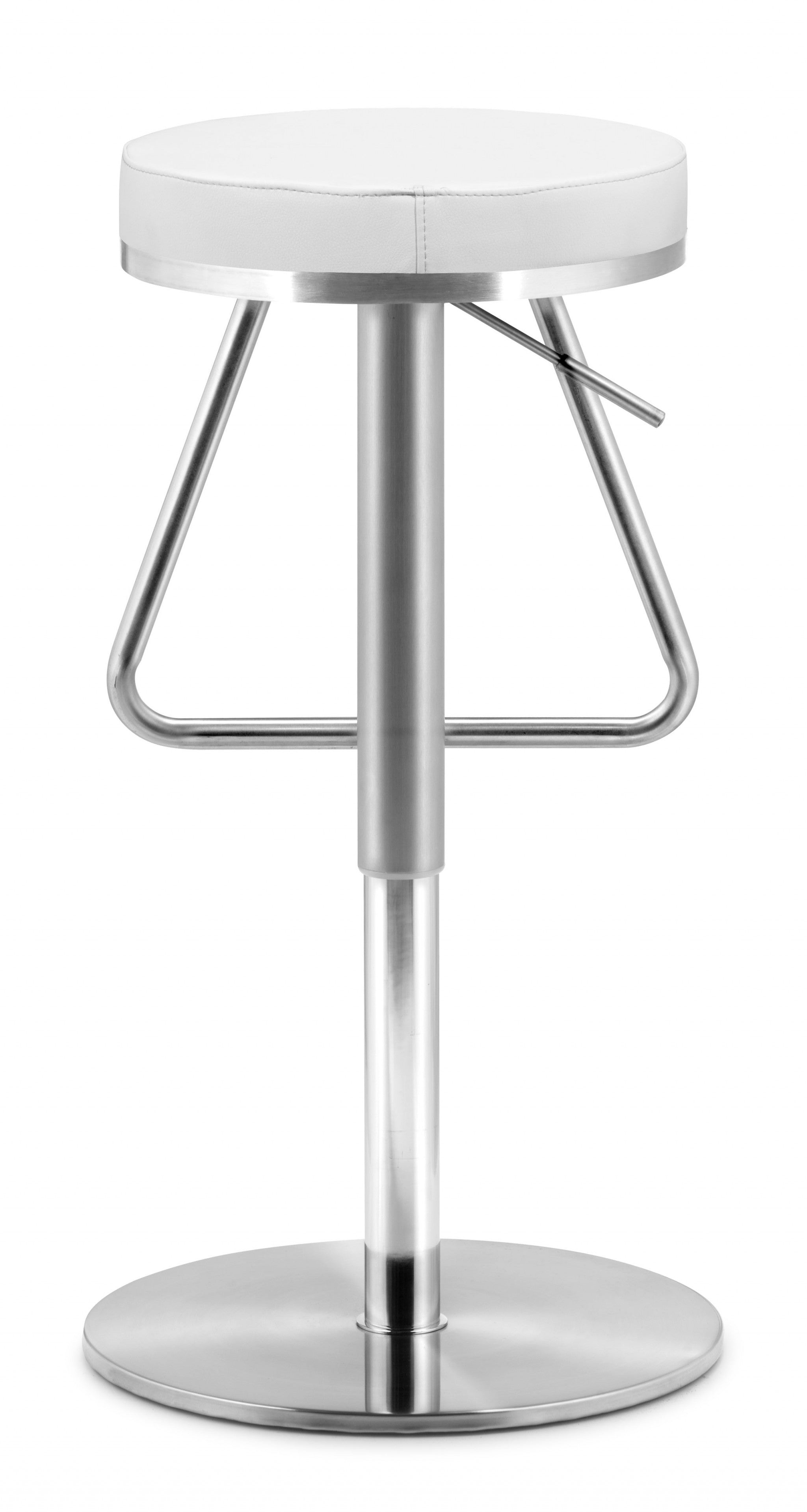 22" White And Silver Steel Swivel Backless Bar Height Chair With Footrest