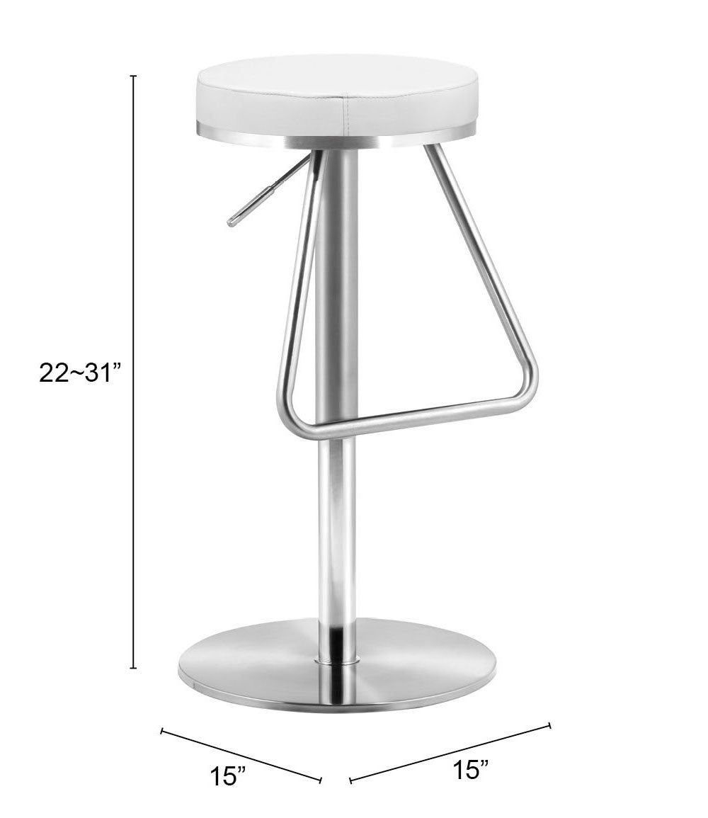 22" White And Silver Steel Swivel Backless Bar Height Chair With Footrest