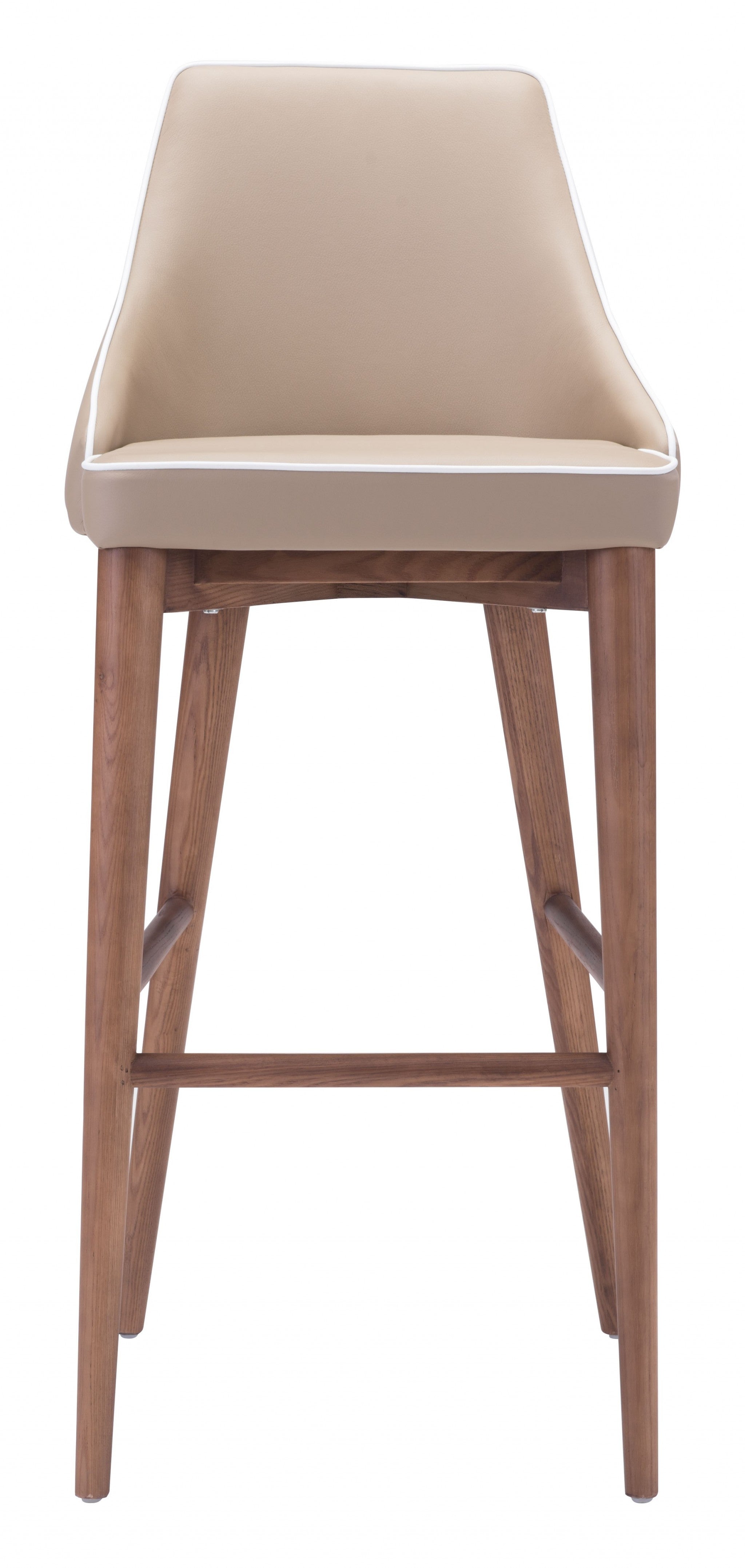 41" Beige And Brown Solid Wood Low Back Bar Height Chair With Footrest