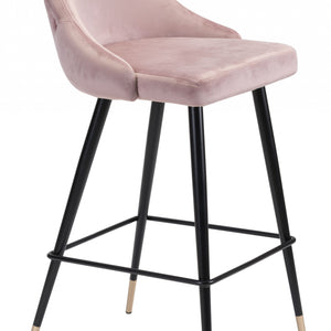 41" Pink Tufted Velvet And Black Bar Height Chair With Footrest