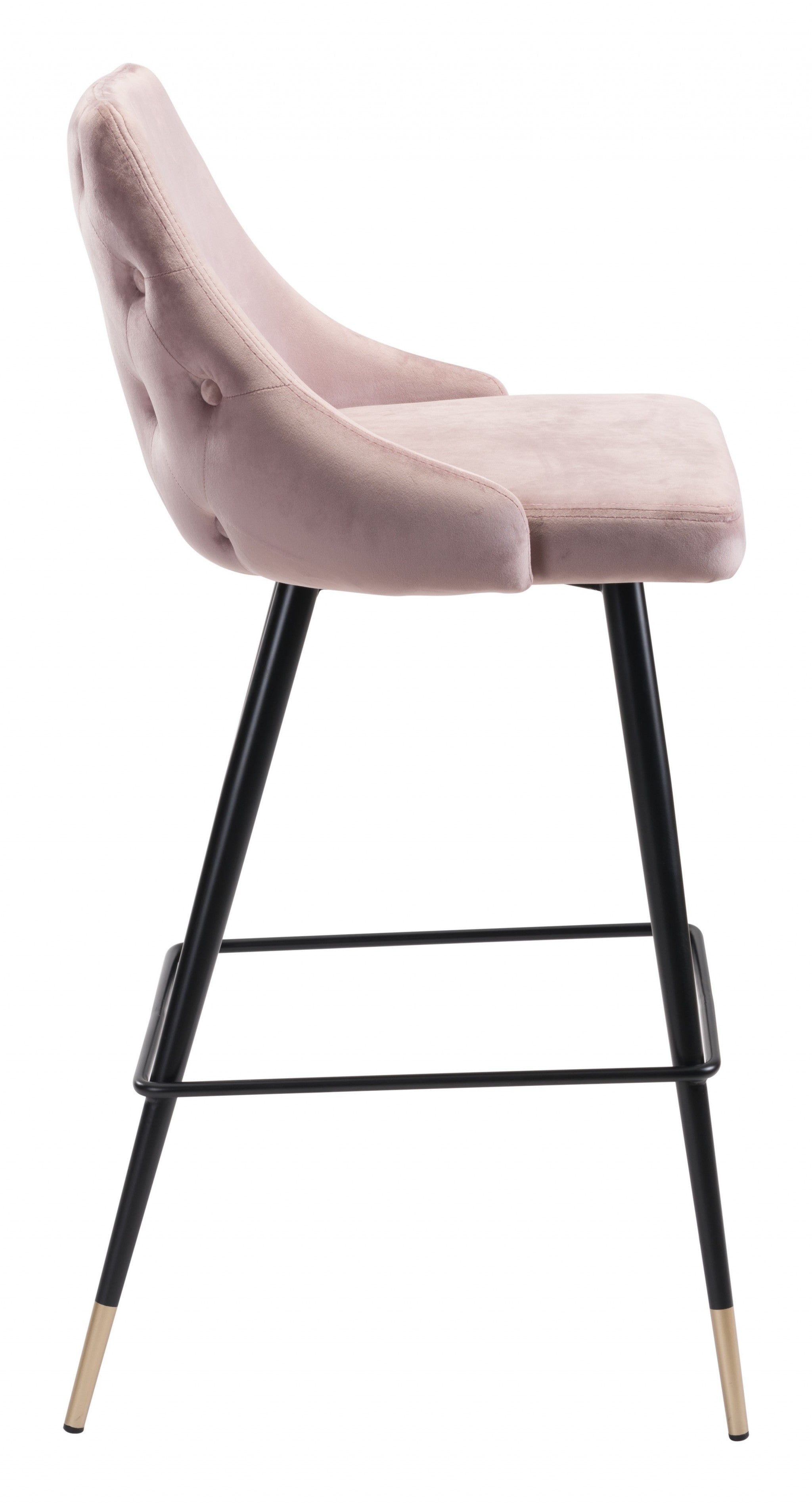 41" Pink Tufted Velvet And Black Bar Height Chair With Footrest