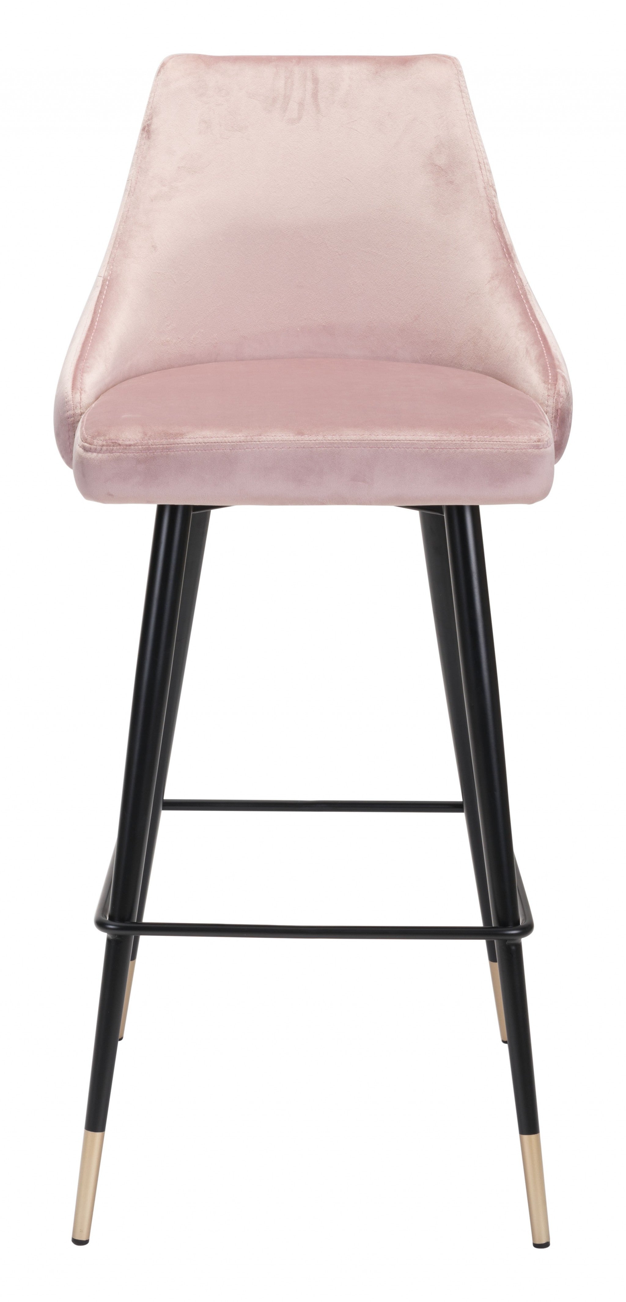 41" Pink Tufted Velvet And Black Bar Height Chair With Footrest