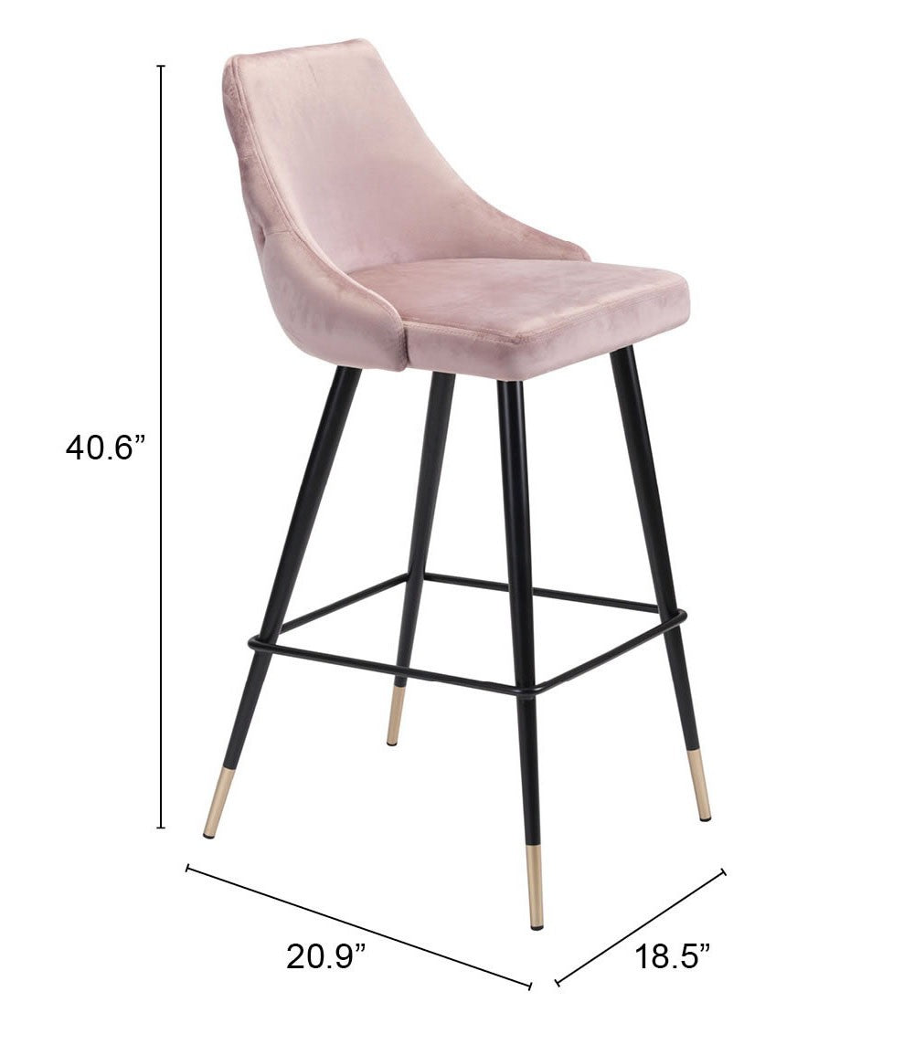 41" Pink Tufted Velvet And Black Bar Height Chair With Footrest