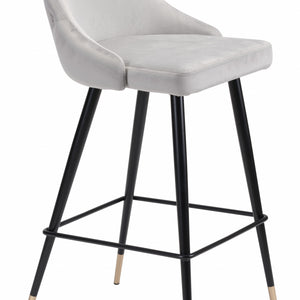 41" Gray Tufted Velvet And Black Bar Height Chair With Footrest