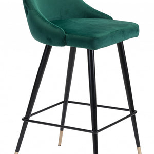 41" Green And Black Steel Low Back Bar Height Chair With Footrest