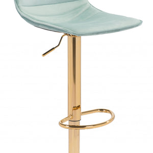 35" Light Green And Gold Steel Swivel Low Back Counter Height Bar Chair With Footrest