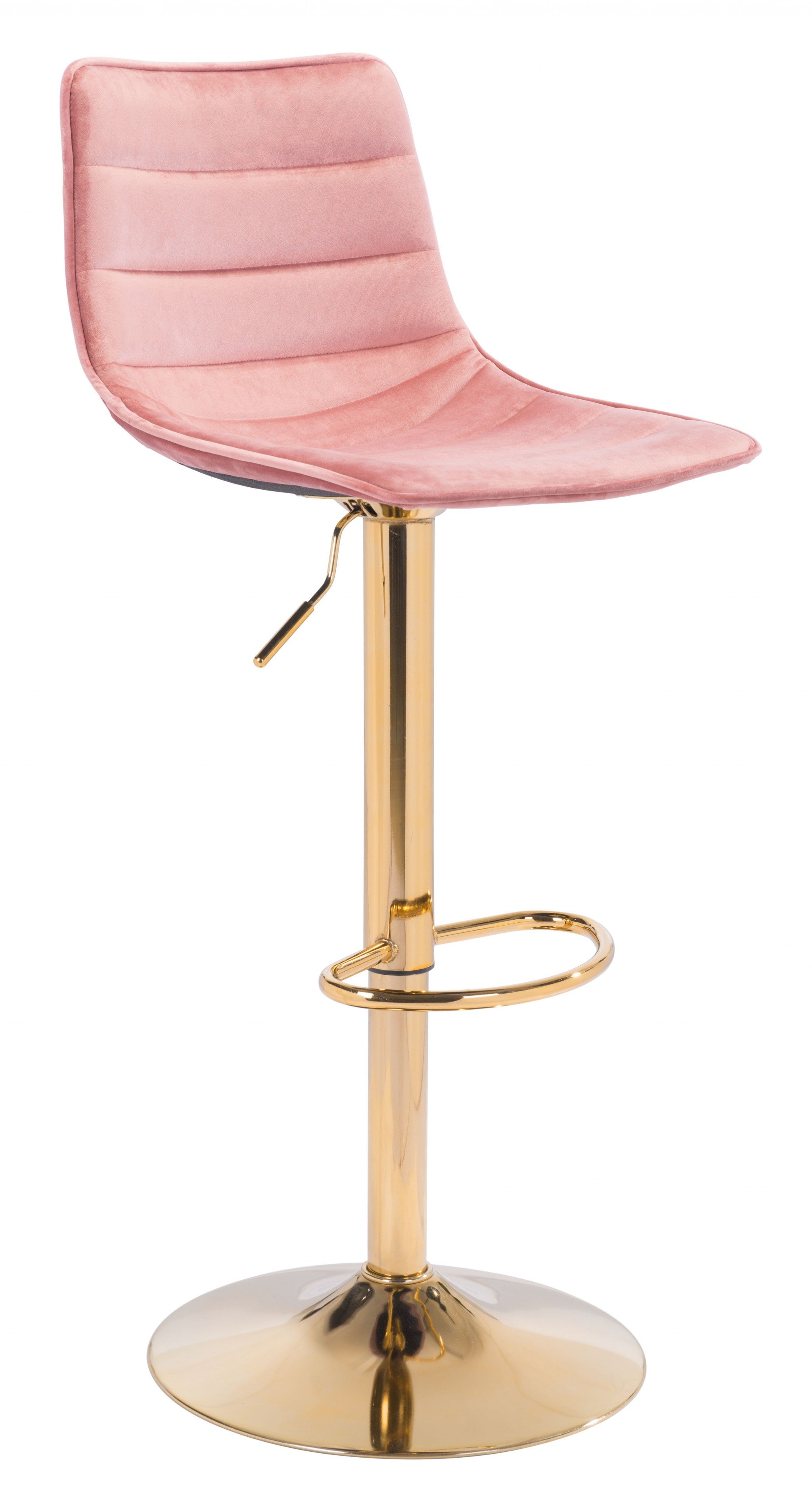 35" Pink And Gold Steel Swivel Low Back Counter Height Bar Chair With Footrest