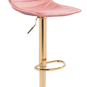 35" Pink And Gold Steel Swivel Low Back Counter Height Bar Chair With Footrest