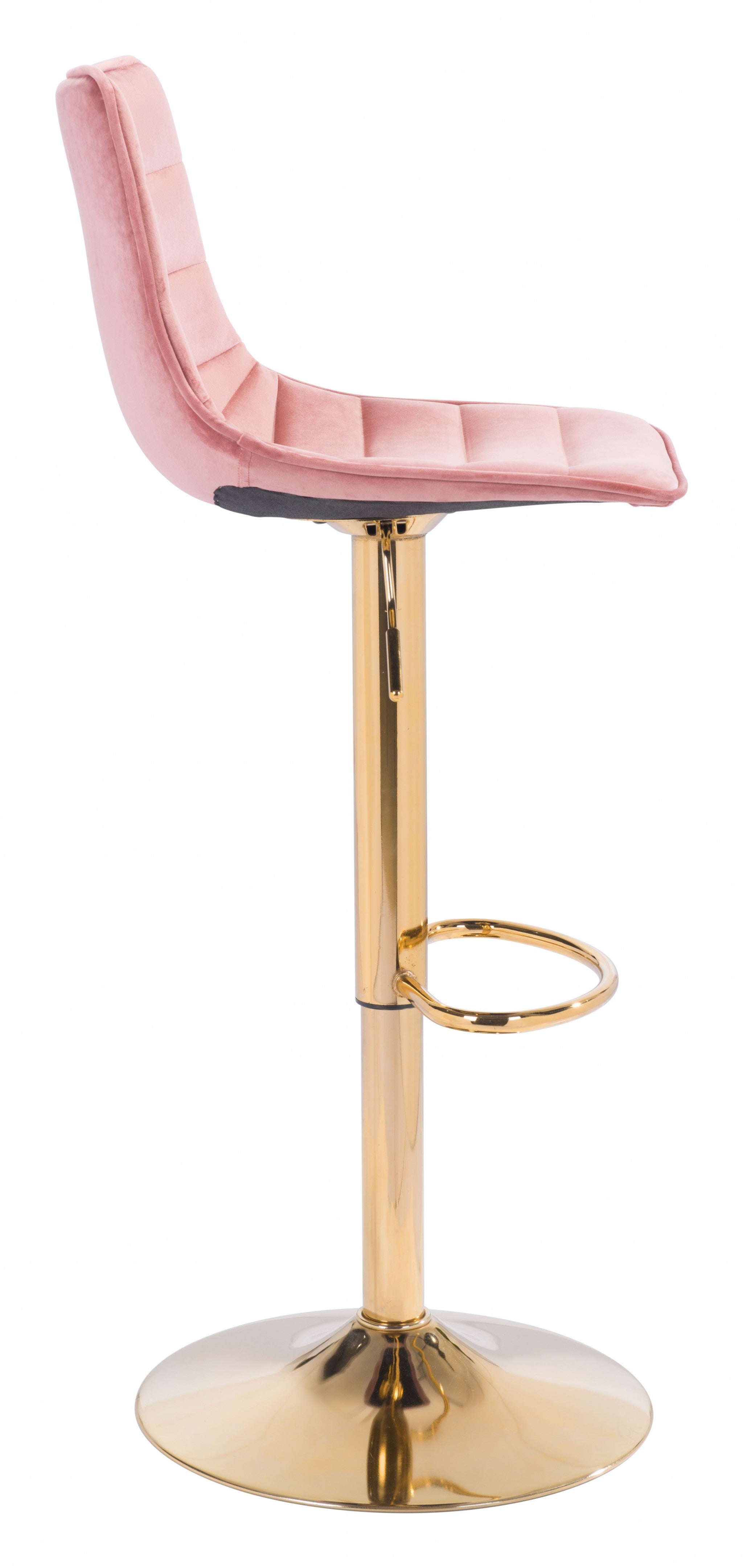35" Pink And Gold Steel Swivel Low Back Counter Height Bar Chair With Footrest