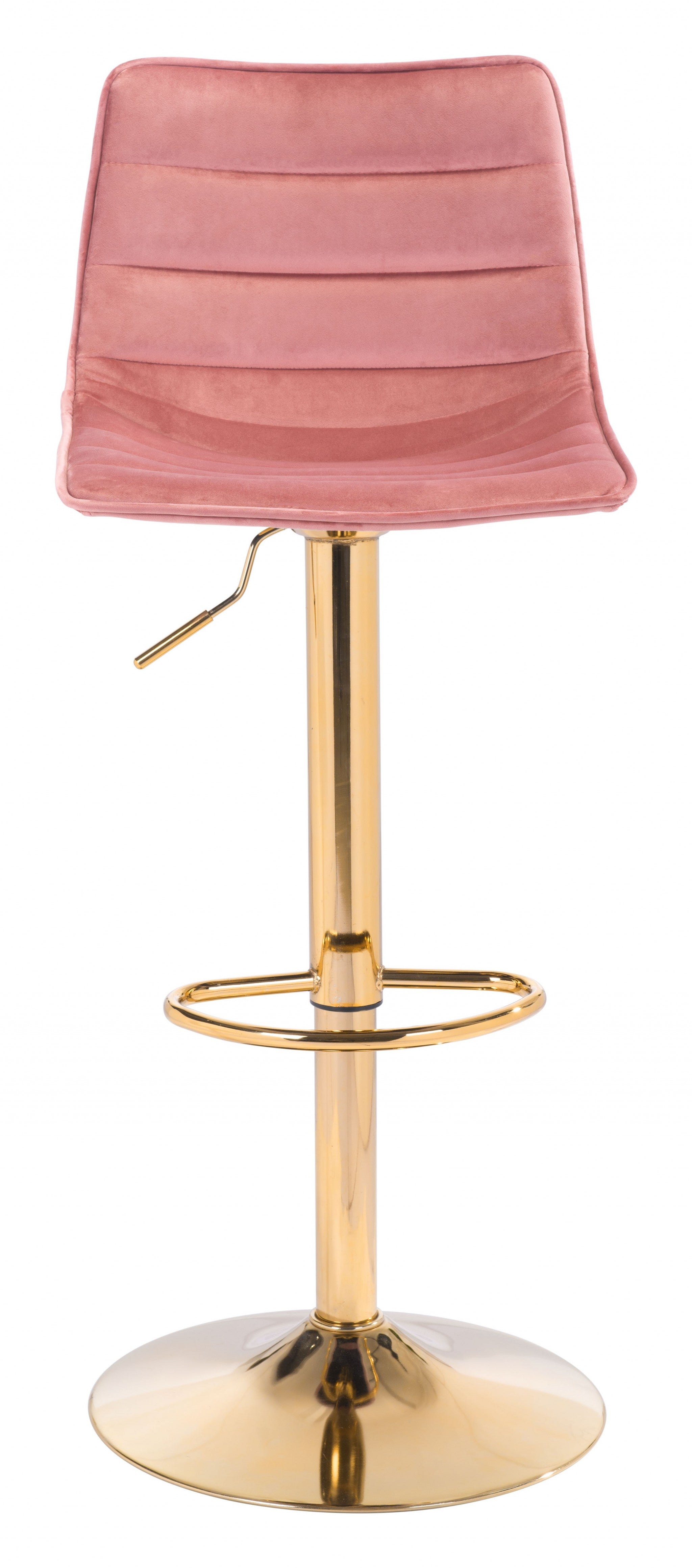 35" Pink And Gold Steel Swivel Low Back Counter Height Bar Chair With Footrest