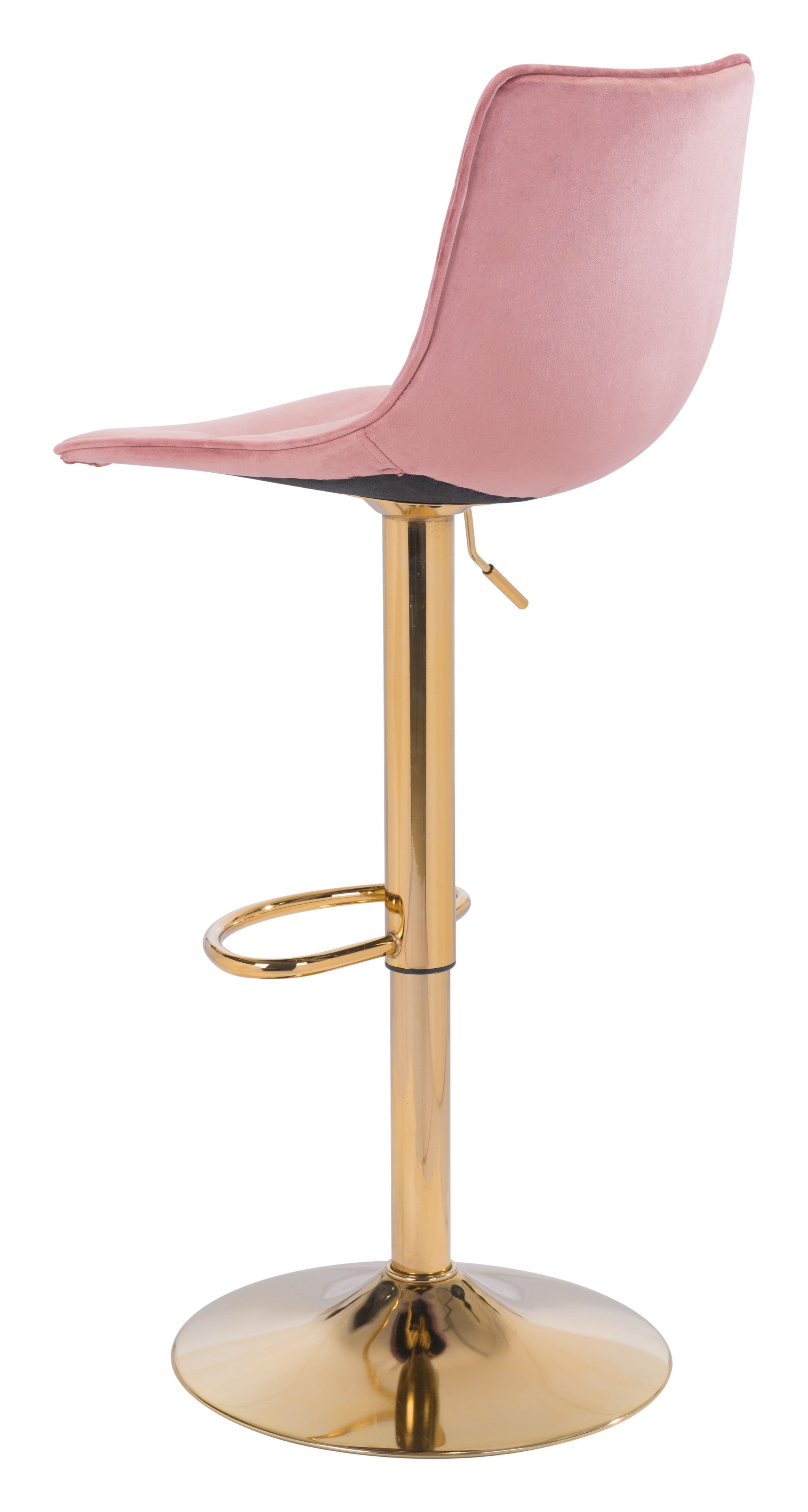 35" Pink And Gold Steel Swivel Low Back Counter Height Bar Chair With Footrest