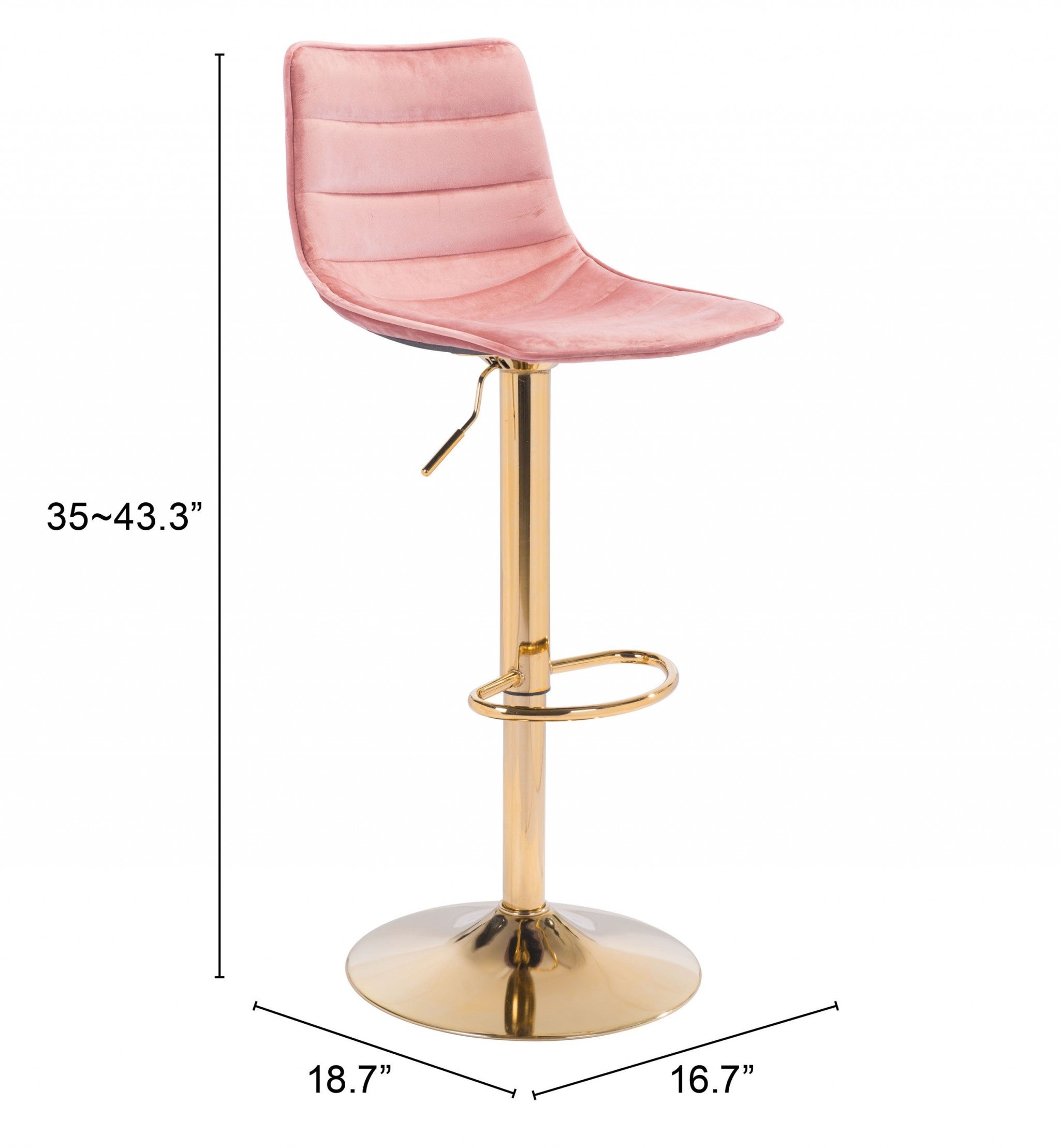 35" Pink And Gold Steel Swivel Low Back Counter Height Bar Chair With Footrest