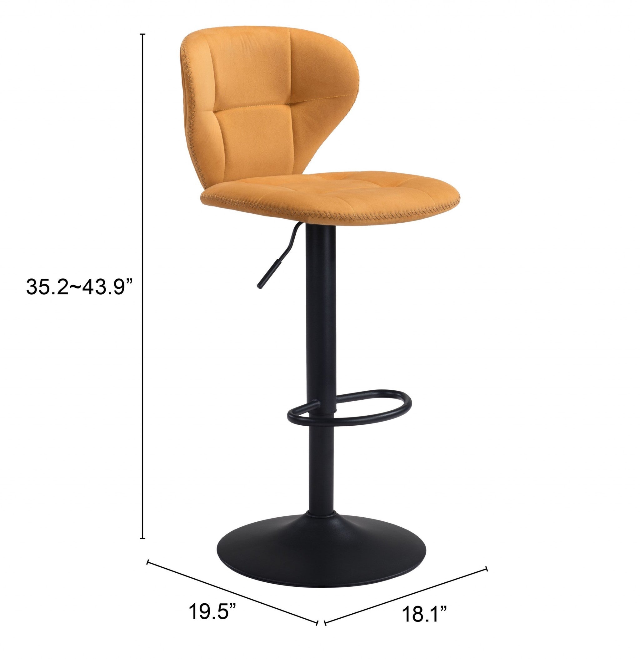 35" Yellow And Black Steel Swivel Low Back Counter Height Bar Chair With Footrest