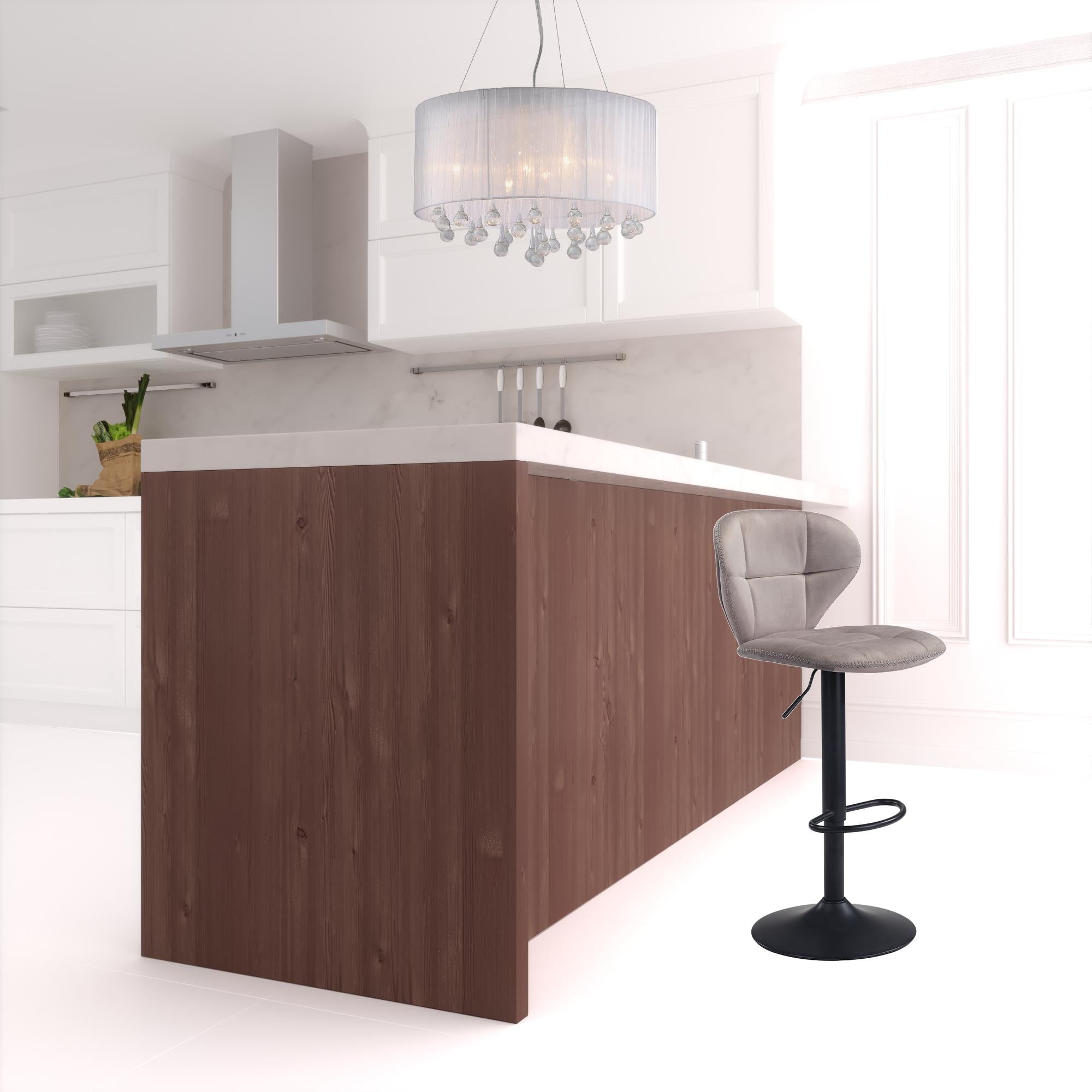 35" Gray And Black Steel Swivel Low Back Counter Height Bar Chair With Footrest