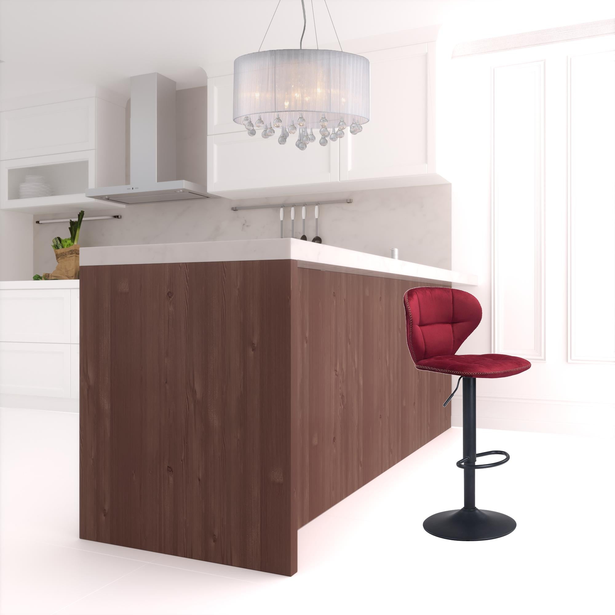 35" Red And Black Steel Swivel Low Back Counter Height Bar Chair With Footrest